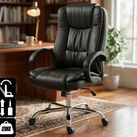 Cadeira Escritorio Diretor Ergonômica Reclinável Giratória Cor Preto Material do estofamento Couro sintético