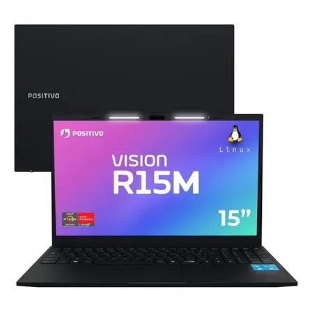 Notebook Positivo Vision R15M AMD Ryzen 3-7330U Linux 8GB RAM 256GB SSD Wi-Fi 6 Tela 15” Full HD IPS Antirreflexo - Minitela - Permite upgrade de memória RAM e SSD - Preto