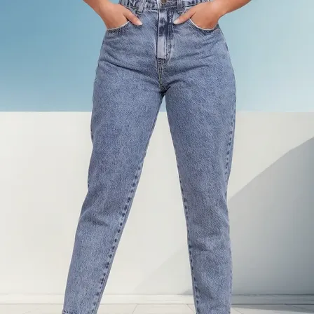 Calça Mom Jeans Feminina Cintura Alta Marmorizada