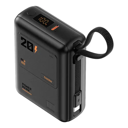 Power Bank 65w, 20000mah, Com Display Carregamento Rápido Power Para Celular Samsung E Motorola E iPhone, 2-saídas Com Cabo Embutido Tipo-c, Com Cabo Rápido(resistência À Tração Superalta), Cor Preto