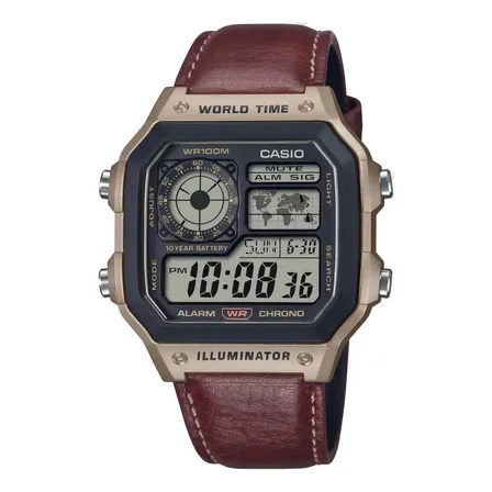 Relógio Casio Illumitator Sport World Map AE-1200whl - 5avdf Preto Marrom Digital