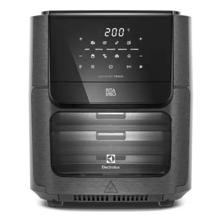 Air Fryer Forno 5 em 1 12L 1700W Digital Espeto Giratório 2 Bandejas Antiaderentes 10 funções 7 Receitas aviso sonoro Fritadeira Elétrica sem Óleo Forno Bancada Electrolux EAF90 Grafite